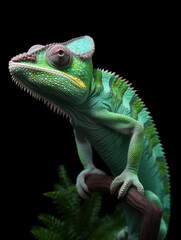 Fototapeta premium Chameleon Studio Shot Isolated on Clear Black Background, Generative AI