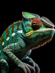 Obraz premium Chameleon Studio Shot Isolated on Clear Black Background, Generative AI