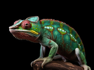 Chameleon Studio Shot Isolated on Clear Black Background, Generative AI
