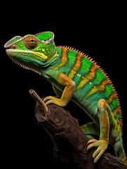 Obraz premium Chameleon Studio Shot Isolated on Clear Black Background, Generative AI