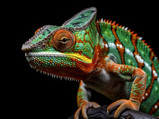 Obraz premium Chameleon Studio Shot Isolated on Clear Black Background, Generative AI