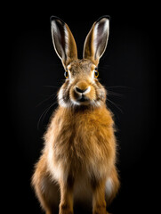 Hare Studio Shot Isolated on Clear Black Background, Generative AI