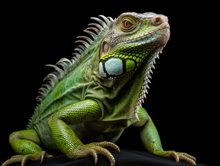 Obraz premium Iguana Studio Shot Isolated on Clear Black Background, Generative AI