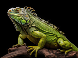 Fototapeta premium Iguana Studio Shot Isolated on Clear Black Background, Generative AI