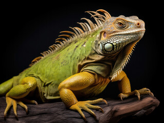 Fototapeta premium Iguana Studio Shot Isolated on Clear Black Background, Generative AI