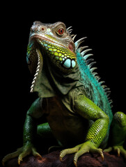 Obraz premium Iguana Studio Shot Isolated on Clear Black Background, Generative AI