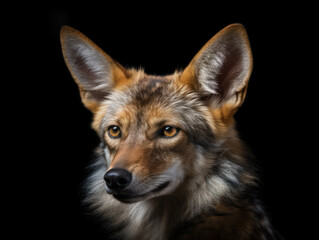Fototapeta premium Jackal Studio Shot Isolated on Clear Black Background, Generative AI