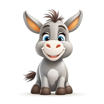 Cute Donkey, Cartoon Animal Toy Character, Isolated On White Background