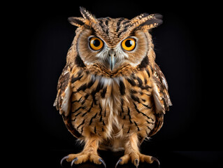Fototapeta premium Owl Studio Shot Isolated on Clear Black Background, Generative AI