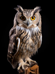 Obraz premium Owl Studio Shot Isolated on Clear Black Background, Generative AI