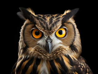 Obraz premium Owl Studio Shot Isolated on Clear Black Background, Generative AI