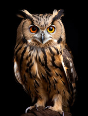 Obraz premium Owl Studio Shot Isolated on Clear Black Background, Generative AI