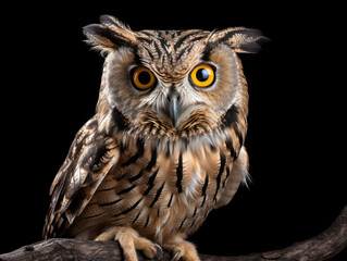 Fototapeta premium Owl Studio Shot Isolated on Clear Black Background, Generative AI