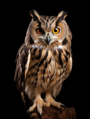 Owl Studio Shot Isolated on Clear Black Background, Generative AI