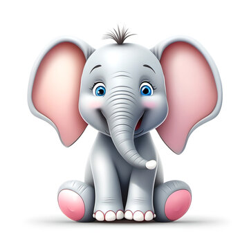Cute Elephant, Cartoon Animal Toy Character, Isolated On White Background
