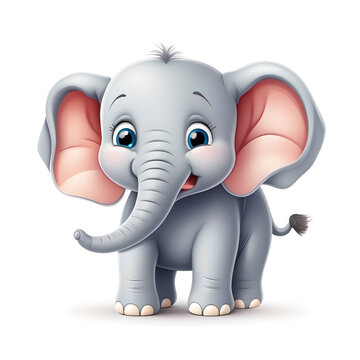 Cute Elephant, Cartoon Animal Toy Character, Isolated On White Background