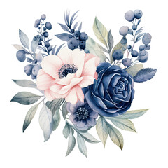 blush navy blue floral watercolor