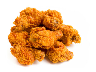 Heap of fried spicy chicken isolated on white background.