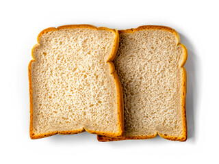 Sandwich Bread Square Slices Isolated. Supermarket Bread for Toasts, Soft White Sliced Bread, Sweet Sandwich Loaf Pieces on White Background Top View
