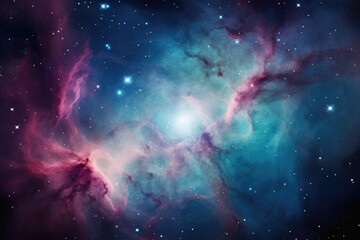 Fototapeta premium Night sky with stars. Universe filled with clouds, nebula and galaxy. Landscape with gradient blue and purple colorful cosmos with stardust and milky way. Magic color galaxy, space background