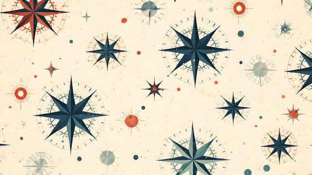 Abstract seamless pattern of vintage compass roses background, compass symbol background 