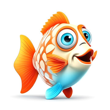 Cute Fish, Cartoon Animal Toy Character, Isolated On White Background
