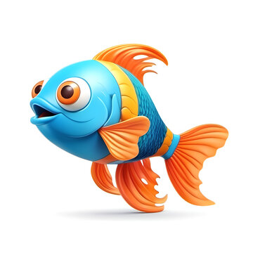 Cute Fish, Cartoon Animal Toy Character, Isolated On White Background