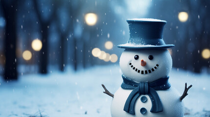 帽子とマフラーをした可愛い雪だるま