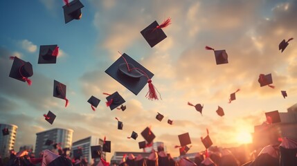 Graduates caps flying high, marking the end of an era