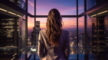Fototapeta na wymiar Businesswoman finds inspiration in skyscrapers