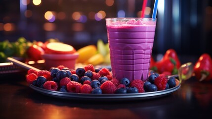 Blended smoothies and a ready-to-use jump rope - obrazy, fototapety, plakaty