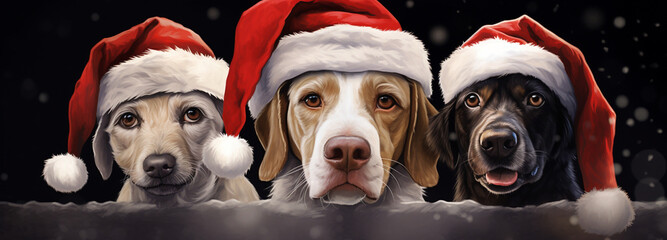 Cute dog pet animal with santa hat for christmas holiday season