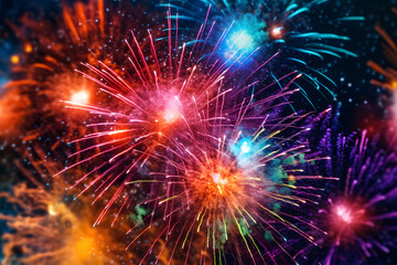 Fototapeta na wymiar Fireworks festival celebrating Happy New Year holiday night