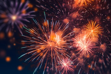 Fototapeta premium Fireworks festival celebrating Happy New Year holiday night