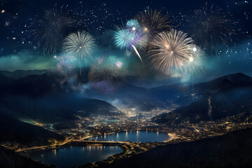 Fireworks festival celebrating Happy New Year holiday night