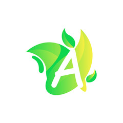 Letter A with fresh leaf gradient logo design vector