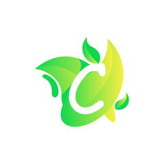 Naklejka premium Letter C with fresh leaf gradient logo design vector