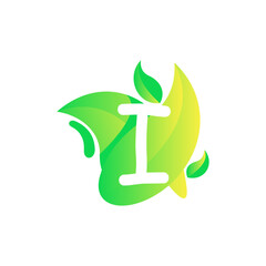 Letter I with fresh leaf gradient logo design vector