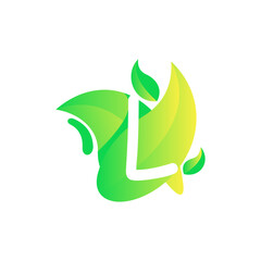 Letter L with fresh leaf gradient logo design vector