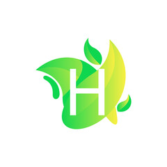 Letter H with fresh leaf gradient logo design vector
