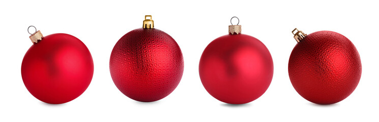 Red Festive baubles isolated on white, collection