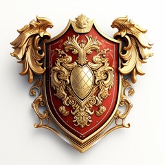 3d shield that combines elements of traditional heraldry with a modern twist, isolated on white background - obrazy, fototapety, plakaty
