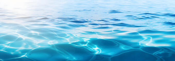 Abstract banner background of shimmering ocean reflections with azure and silver colors 