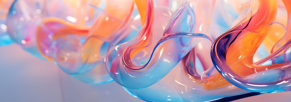 Abstract banner background of colorful shimmering glass art sculptures with vivid colors. 