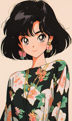 Old Japanese animation style girl, Generative AI