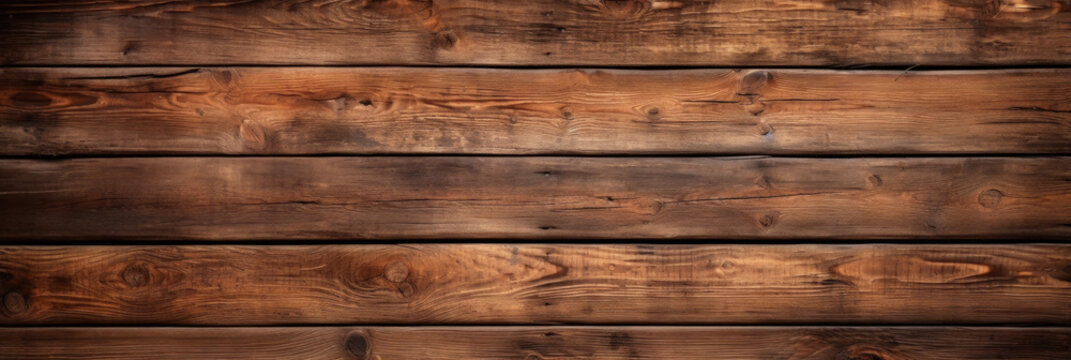 Brown wood planks texture background, panoramic wide banner. Old wooden long horizontal boards. Theme of rustic design, nature, wallpaper, woodgrain, material