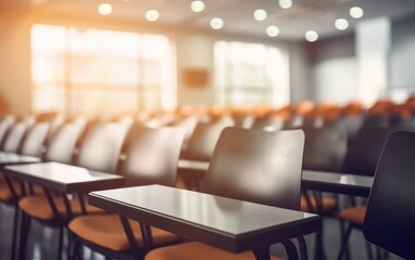 Conference room or seminar meeting room in business event. Academic classroom training course in lecture hall