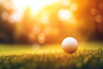 Close-up Golf Ball on Tee with Bokeh Green Background - Sports Concept for Golf Enthusiasts