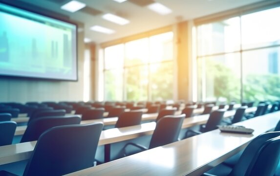Conference room or seminar meeting room in business event. Academic classroom training course in lecture hall