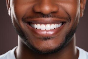 Fototapeta premium Brightening Smiles. Close-up of Black Males Impeccable White Teeth at a Cutting-Edge Dental Clinic